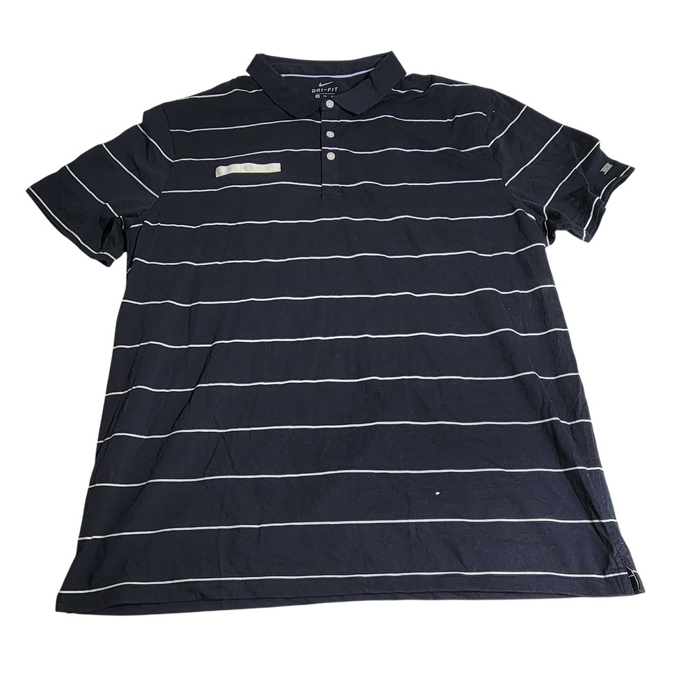 Nike Dri-FIT Mens XXL Polo Shirt Navy Blue White Striped Short Sleeve Golf Top